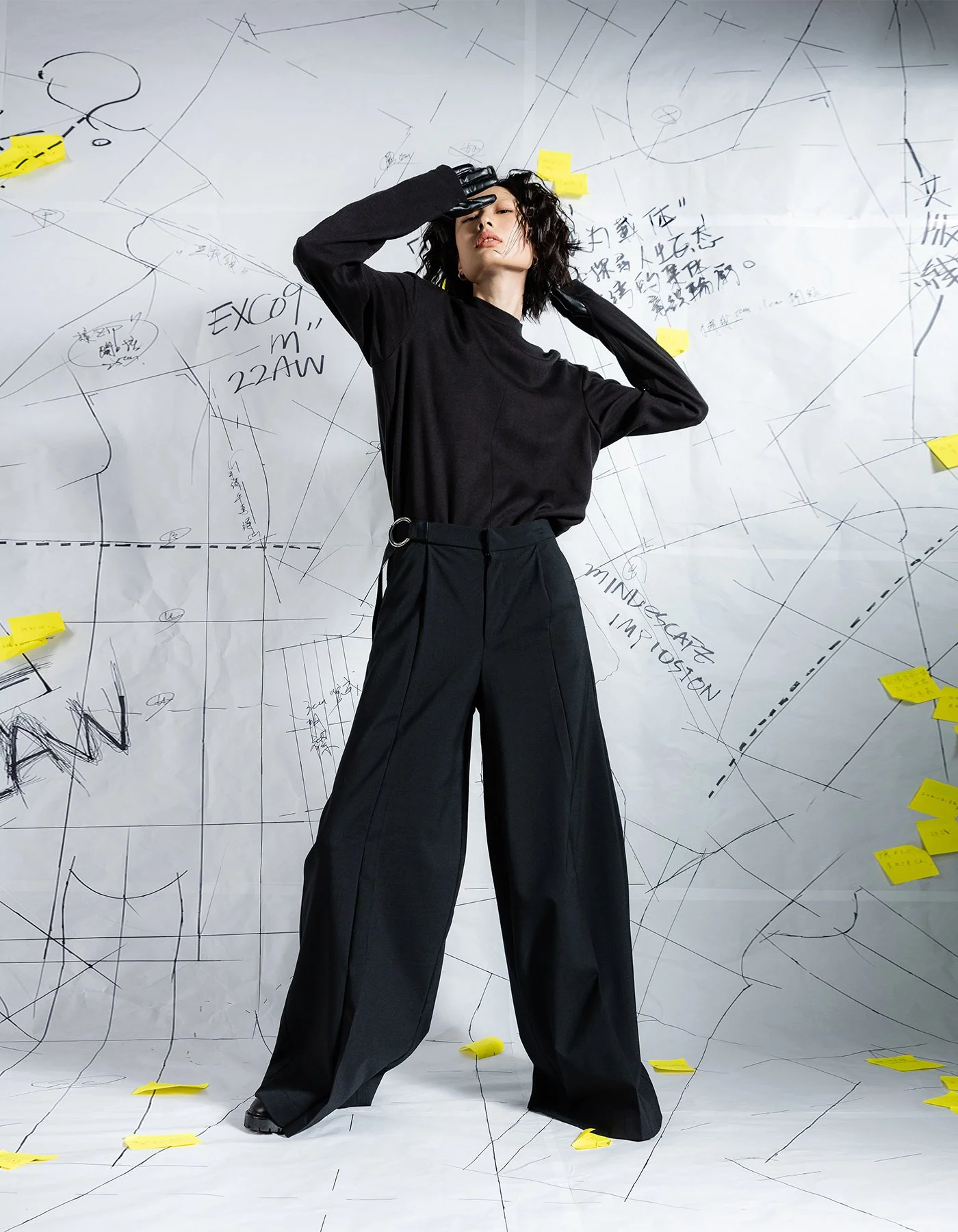 INF Deconstructed Wide-Leg Skirt Pants With Pleats In Back — INF